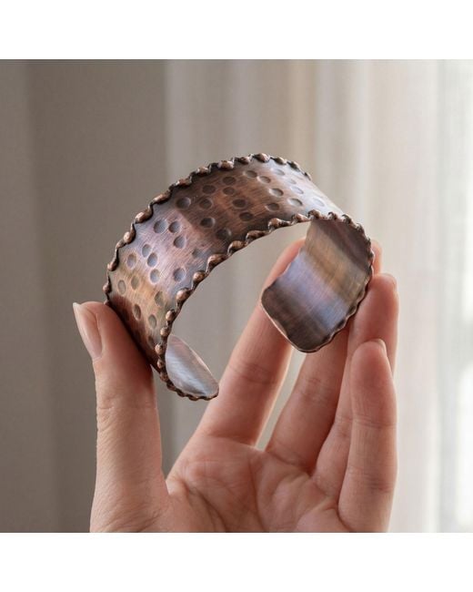 Anatoliacraft Brown Antiqued Hammered Copper Wide Cuff Bracelet