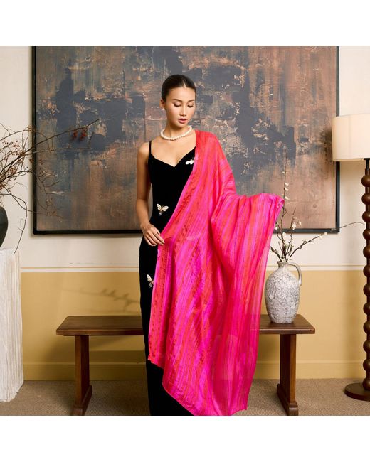 Silk and Bears Pink Hot Brushstroke Silk Scarf – Hand-Dyed Mulberry Silk Shawl, Beach & Pool Party Cover-Up