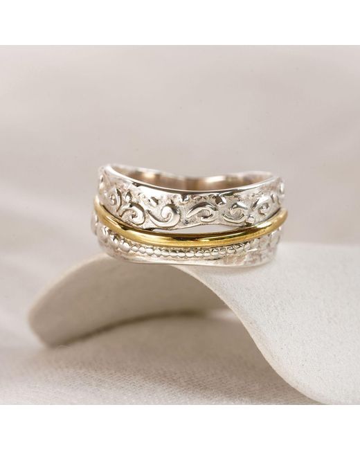 Isla Silver White Handmade & Brass Statement Ring