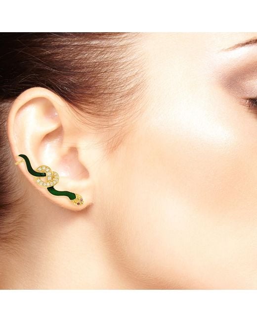 Artisan Metallic Yellow Gold Natural Ruby Ear Climber Earrings Diamond Jewelry