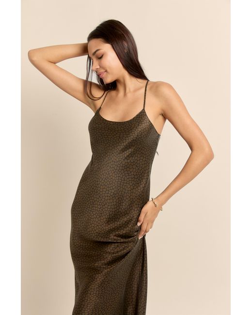 Lily Rou Lily Rou Marina Silk Midi Slip Dress in Brown | Lyst UK