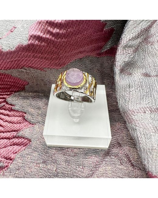 Farra White Amethyst Stone Platinum Plated Brass Adjustable Ring