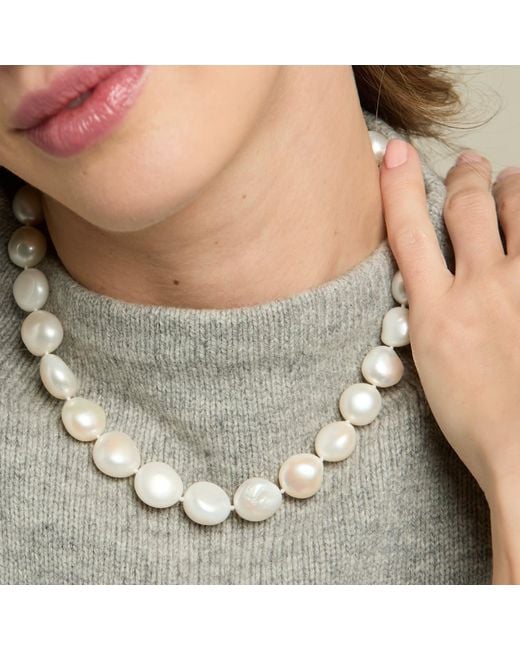 Pearls of the Orient Online Metallic Decus Large Irregular Cultured Freshwater Pearl Necklace With Sterling Toggle Clasp