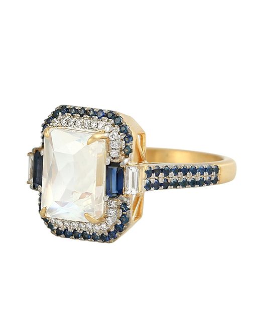 Artisan Metallic Moonstone & Sapphire Pave Diamond Cocktail Ring