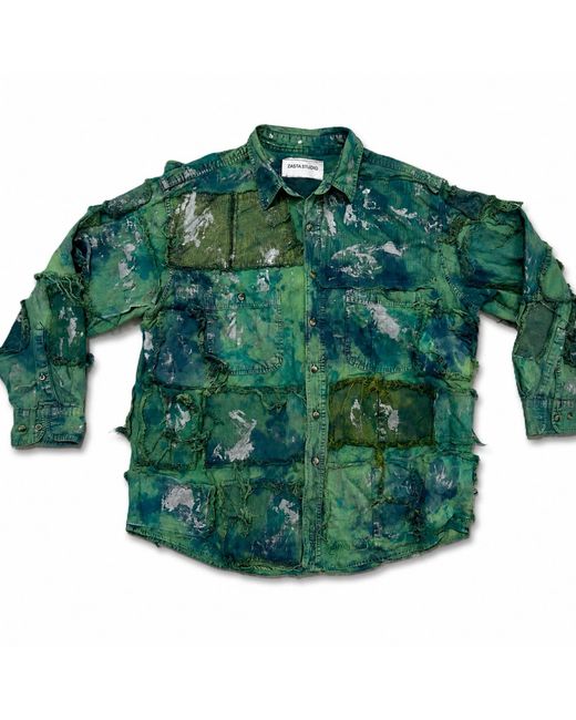 Zasta Studio Green Wearable Ruins Shredded Denim Colored Shirt B
