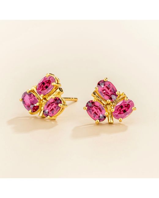Juvetti Pink Ligna Oval Sapphire Cluster Stud Earrings