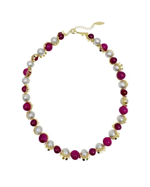 Farra Red Freshwater Pearls With Gemstone Statement Necklace