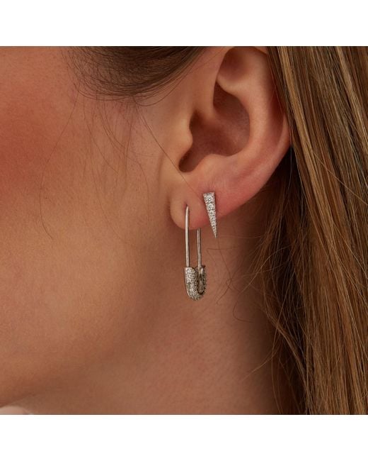 Spero London Metallic Sterling Jewelled Safety Pin Necklace With Beaded Chain & Earring Set
