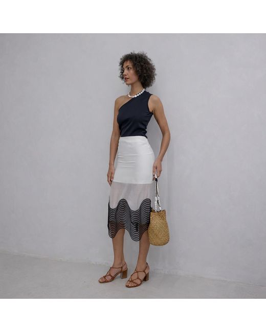 London Atelier Byproduct Gray Sheer Pencil Skirt With Embroidery