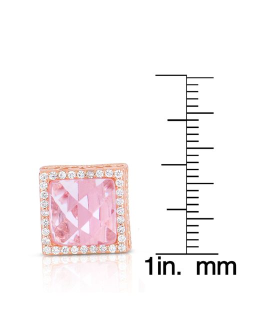 Genevive Jewelry Cubic Zirconia Ss Rose Plated Pink Square Stud Earrings