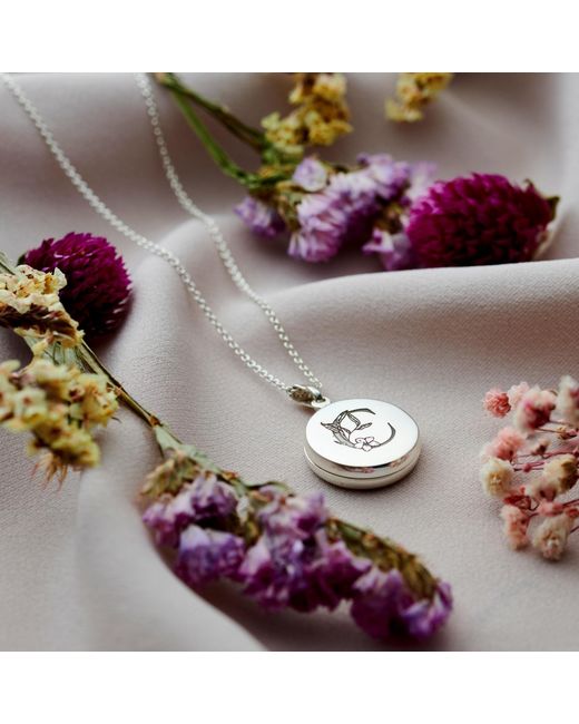 Posh Totty Designs Metallic Sterling Silver Floral Engraved Initial Circle Locket Necklace