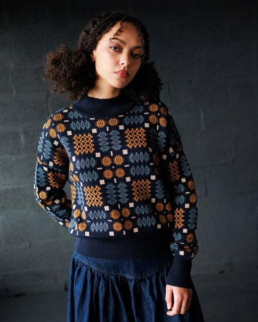 Mabli Blue Carthen Neat Cotton Pullover