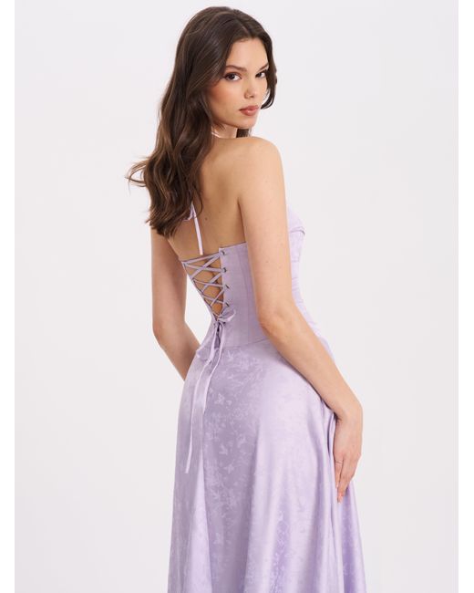 Miss Circle New York Purple Raegan Taro Jacquard Rouched Maxi Dress