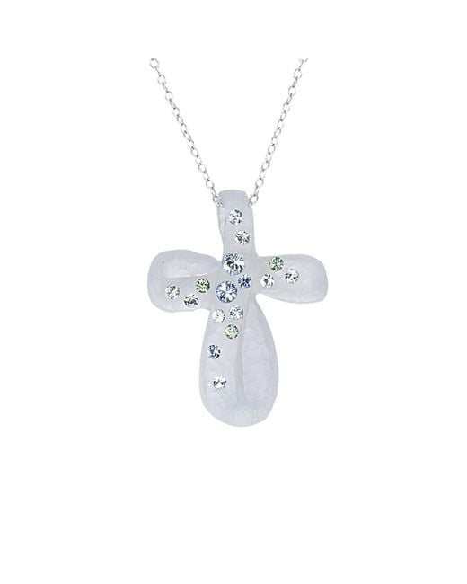 Gold & Honey White Ice Blue Bubble Cross With Swarovski Crystals