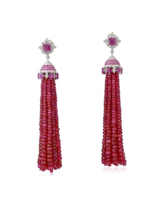 Artisan Red Ruby & Diamond Tassel Earrings