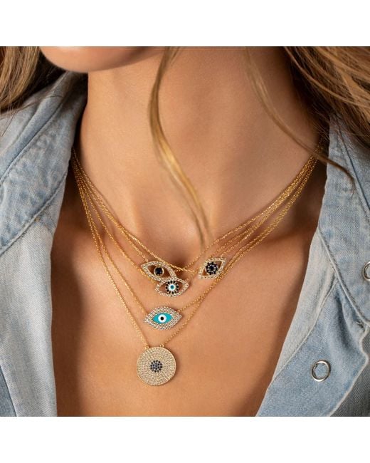 SHYMI Metallic Round Pave Evil Eye Necklace