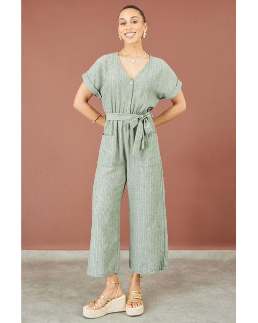Yumi' Green V Neck Kimono Sleeve Jumpsuit