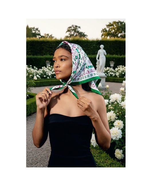 Jessie Zhao New York Green Ivy Parterre Double Sided Silk Scarf