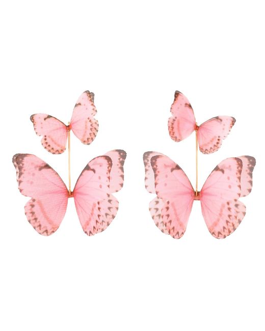 Oana Savu Pink Silk Butterfly Earrings Ear Wires Lightweight Statement