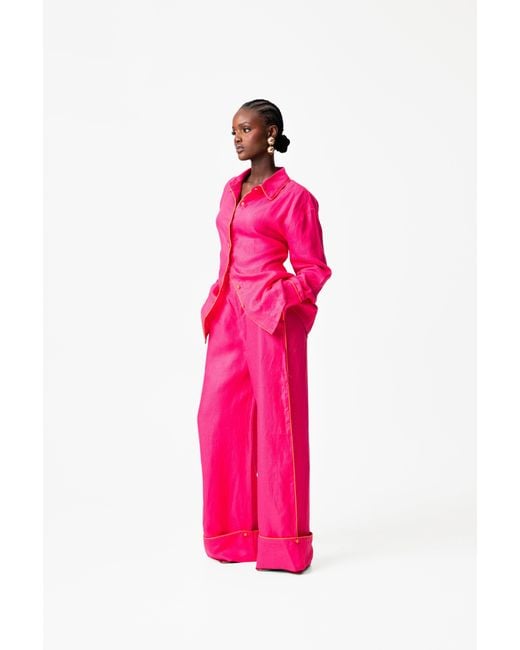Ofuure Pink Linen Nikki Button Up Shirt