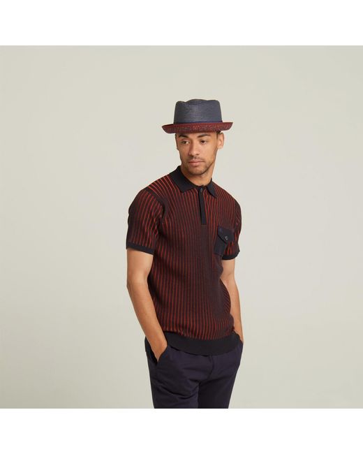 Dasmarca Hats Red Dasmarca Tommy Ash Summer Straw Porkpie Hat With Vintage Geometric Prints for men