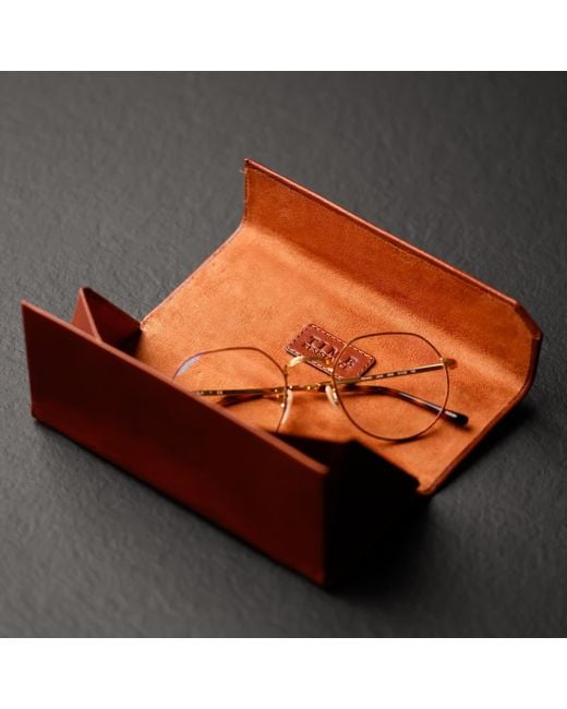 Time Resistance Brown Foldable Cognac Leather Glasses Case for men
