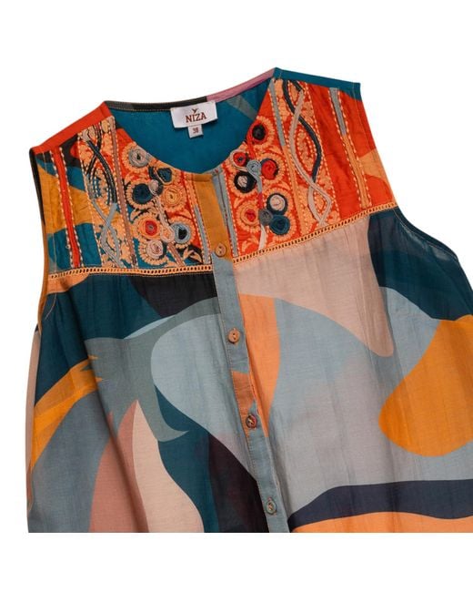 Niza Orange Abstract Embroidered Shirt Naima