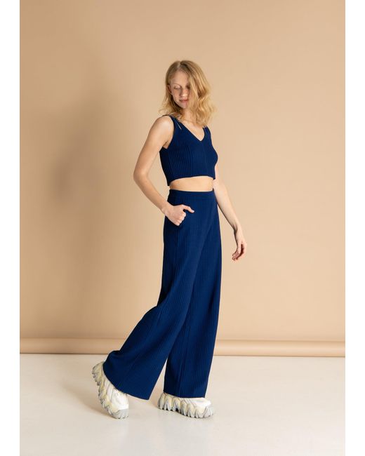 SALANIDA Blue Donna Ribbed Crop Top