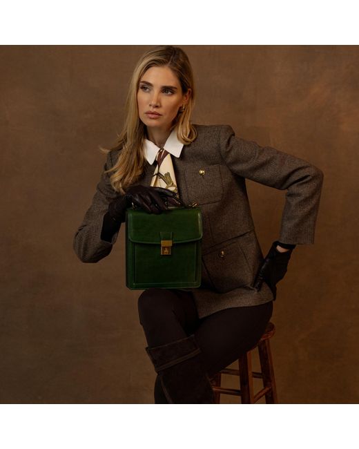 Time Resistance Green Small Leather Briefcase For