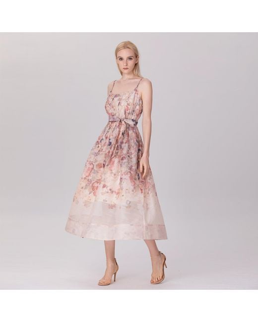 Smart and Joy Pink Neutrals Flower Print Organza Strappy Dress