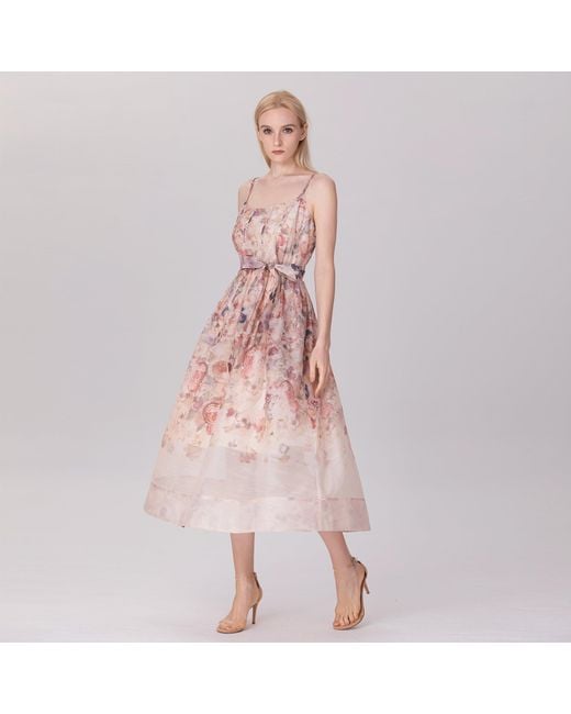 Smart and Joy Pink Neutrals / Flower Print Organza Strappy Dress
