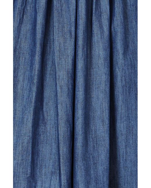 Yumi' Blue Denim Chambray Gathered Midi Skirt