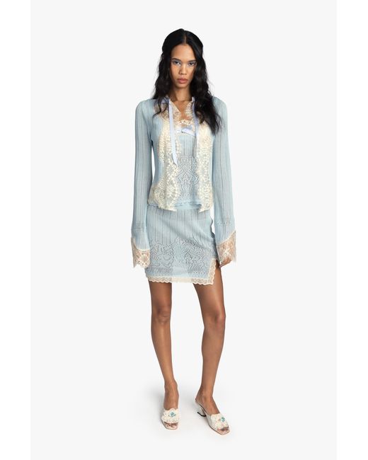 Anna Sui Blue Lingerie Lace Knit Cardigan
