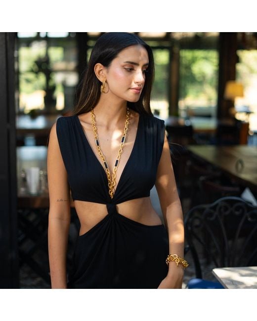 Ebru Jewelry Metallic Versatile Glow Cat Eye Long Necklace