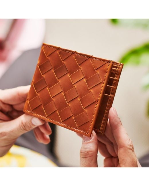 VIDA VIDA Brown Plaited Tan Leather Card Wallet for men