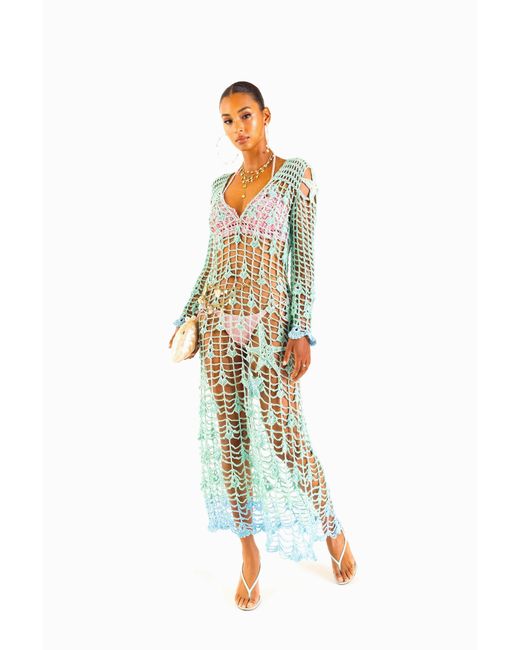 Andreeva Green Aqua Marine Handmade Maxi Cover-Up & Dress