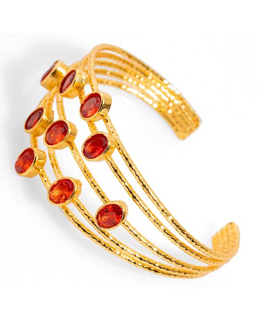Ebru Jewelry Metallic 24K Gold-Plated Carnelian Stone Cuff Bracelet