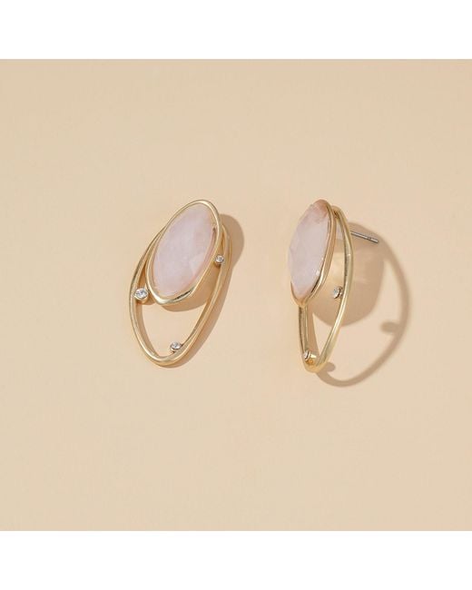 Rare Matters Jewelry Metallic Neutrals Double Style Rose Quartz Gem Earrings