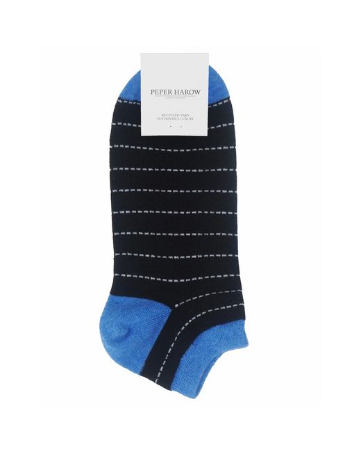 Peper Harow - Made in England Blue Thin Stripe & Dash Trainer Socks Bundle for men