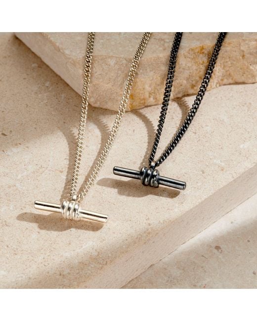 Posh Totty Designs Black Oxidised Sterling Column T-Bar Pendant Necklace for men