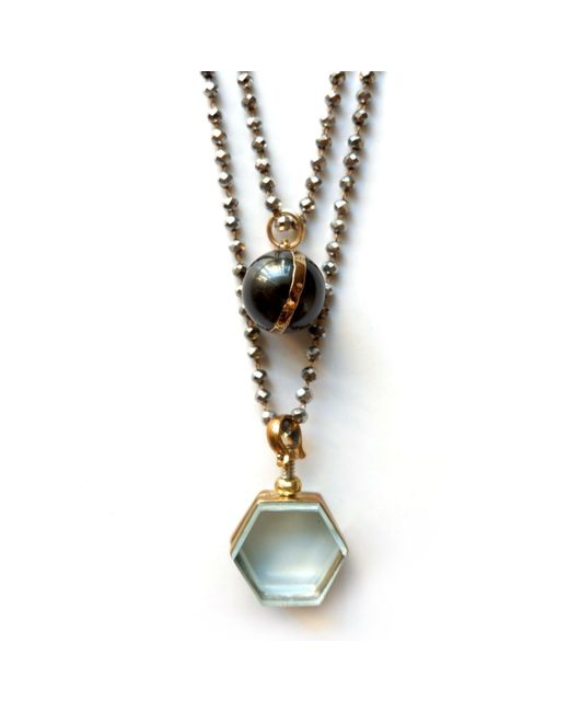 Persia Dona Jewelry Metallic Vintage Locket Pearl Pyrite Necklace