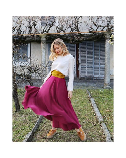 Teodora Milano Purple Taormina Silk Long Skirt