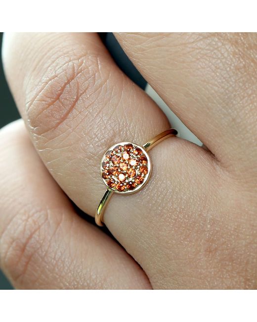 Artisan Metallic 14k Yellow Gold With Pave Garnet Gemstone Stackable Ring Jewelry