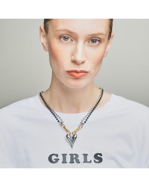 Kirei Metallic Chrome Heart Necklace – Stainless Steel With Mixed Finishes