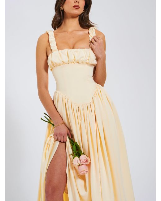 Miss Circle New York Natural Neutrals Noreen Egg Satin Drop Waist Maxi Sundress