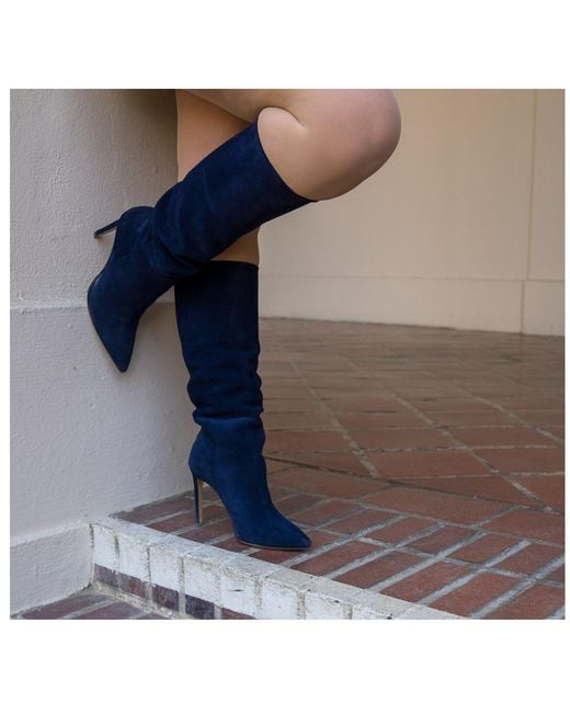 Beautiisoles by Robyn Shreiber Made in Italy Blue Yara Suede Comfortable Knee-High Evening Stiletto Boot