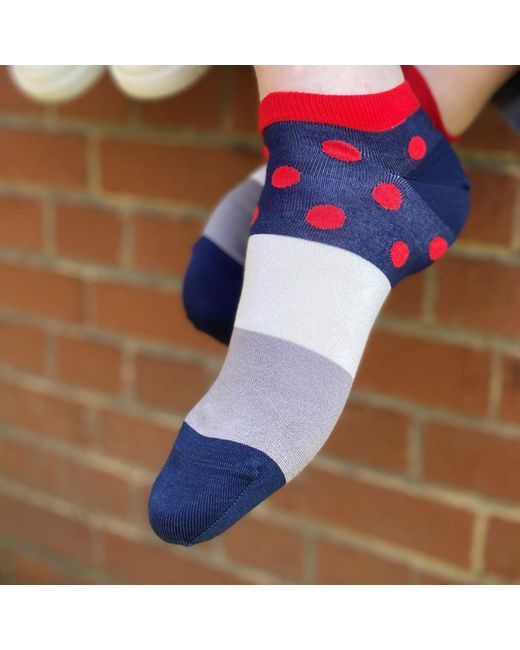 Peper Harow - Made in England Blue Oxford Stripe & Mayfair Scarlet Trainer Socks Bundle for men