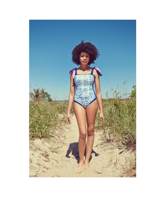 Jessie Zhao New York Blue Garden Reversible One Piece Swimsuit