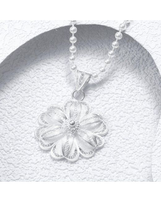 Far East Jewelry White Handcrafted Flower Cluster Peony Necklace