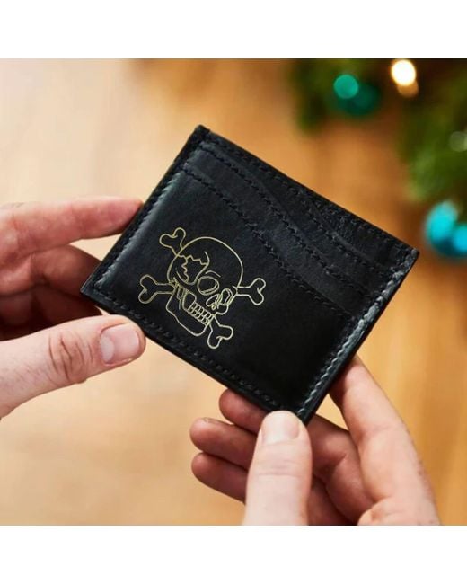 VIDA VIDA Blue Leather Card Holder Skull for men